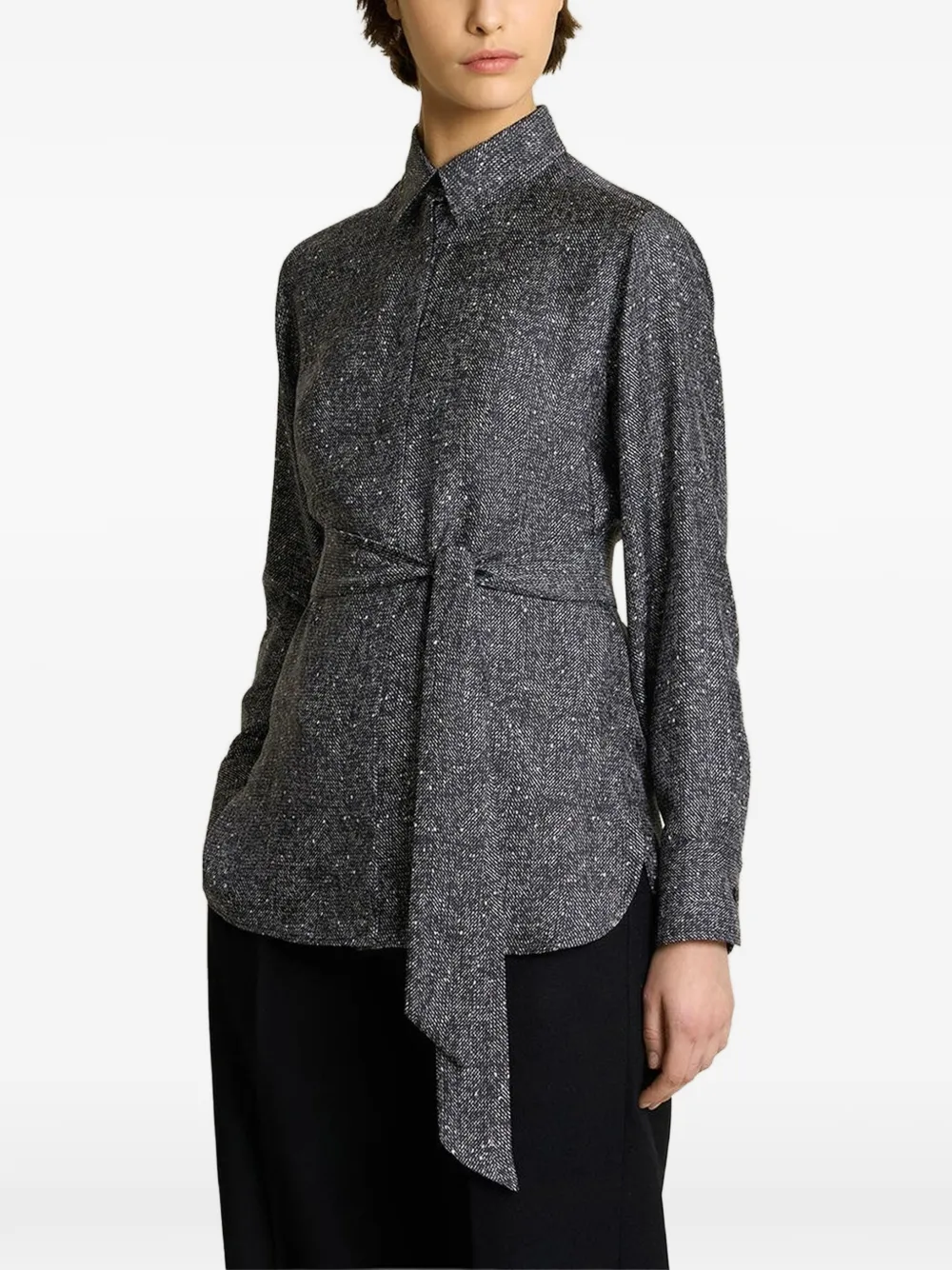 Kiton lamé-effect silk shirt Zwart