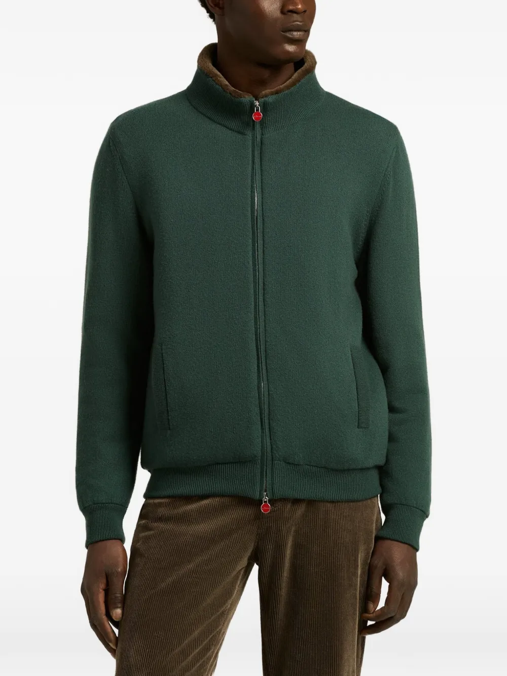 Kiton shearling-lined cashmere cardigan Groen
