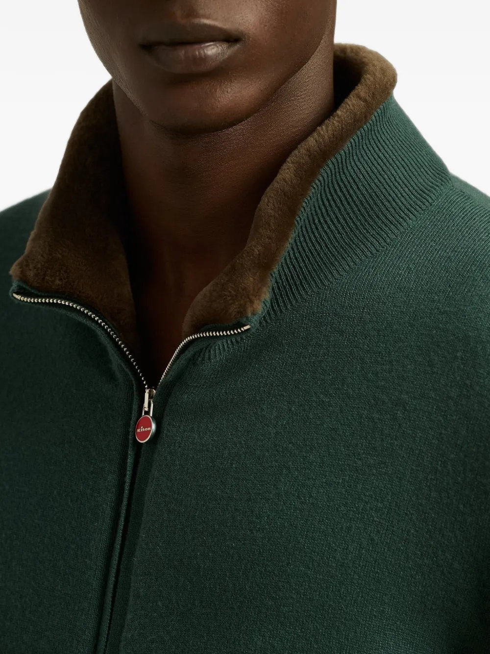 Kiton shearling-lined cashmere cardigan Groen