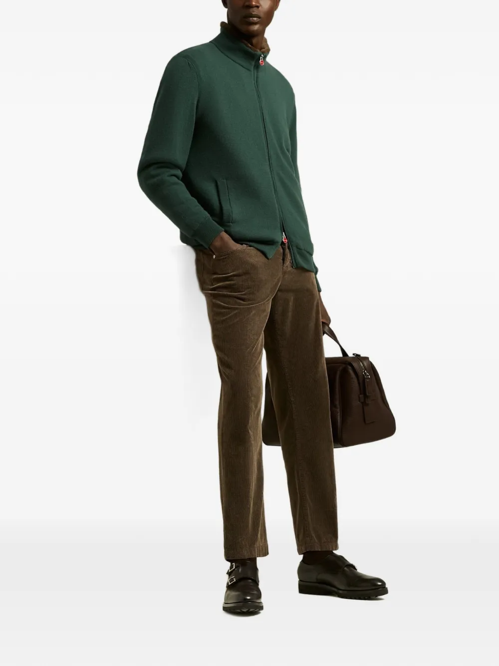 Kiton shearling-lined cashmere cardigan Groen
