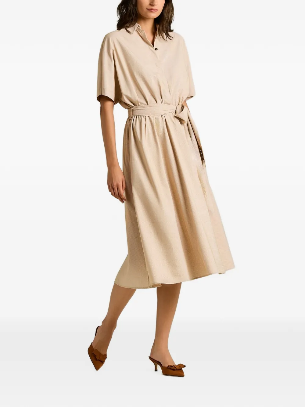 Kiton belted wide-sleeve dress Beige