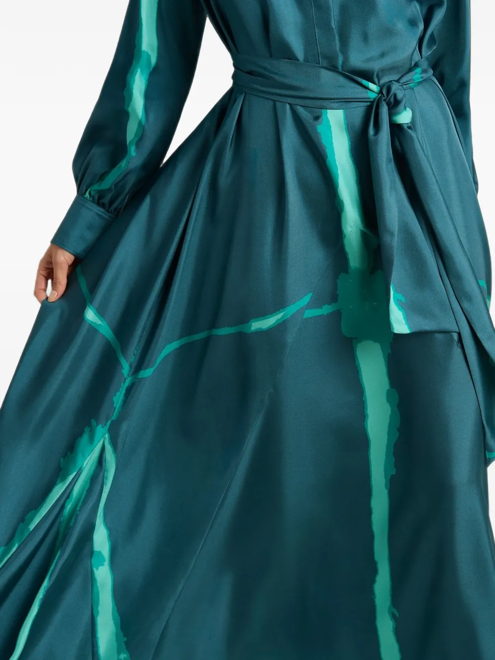 Kiton brushstroke-print belted shirt maxi dress Blauw