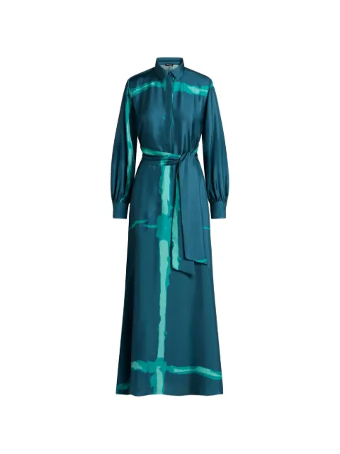 Kiton Hemd-Maxikleid mit Gürtel und Pinselstrich-Print