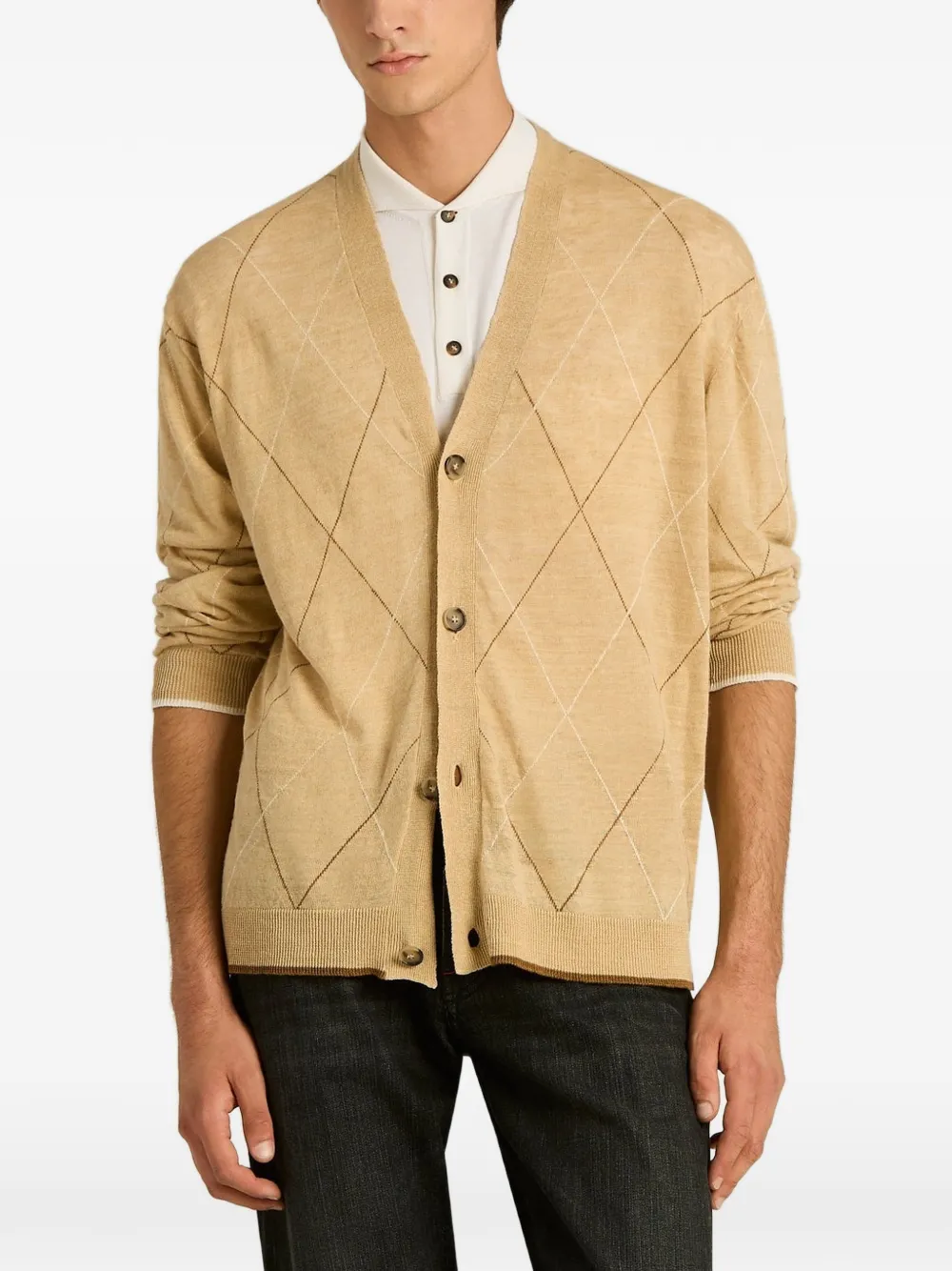 Kiton Vest met diamantpatroon Beige
