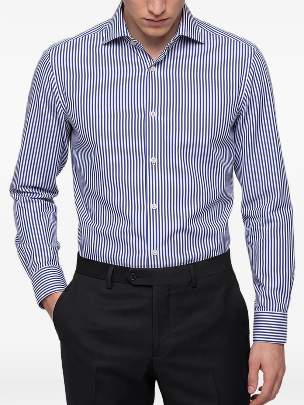 Kiton striped cotton shirt Blauw