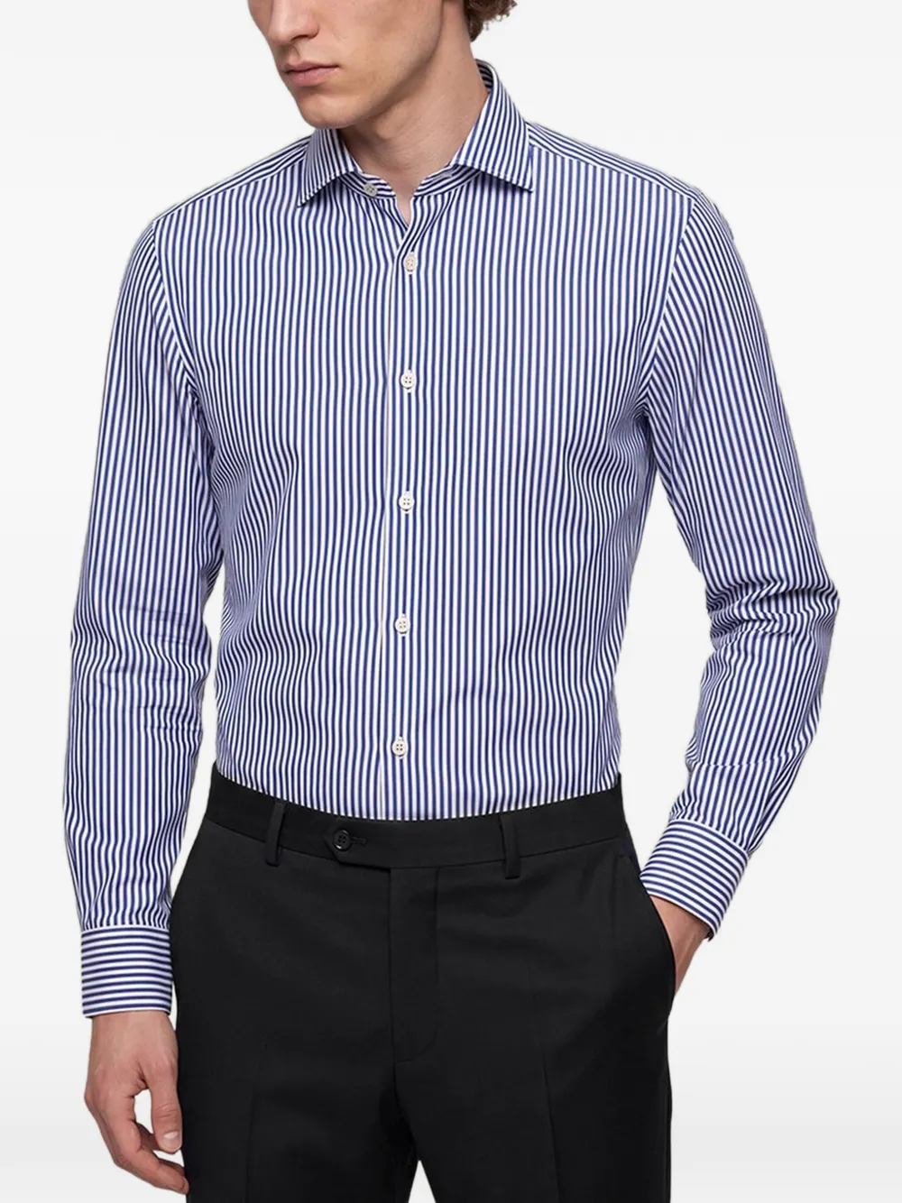 Kiton striped cotton shirt Blauw