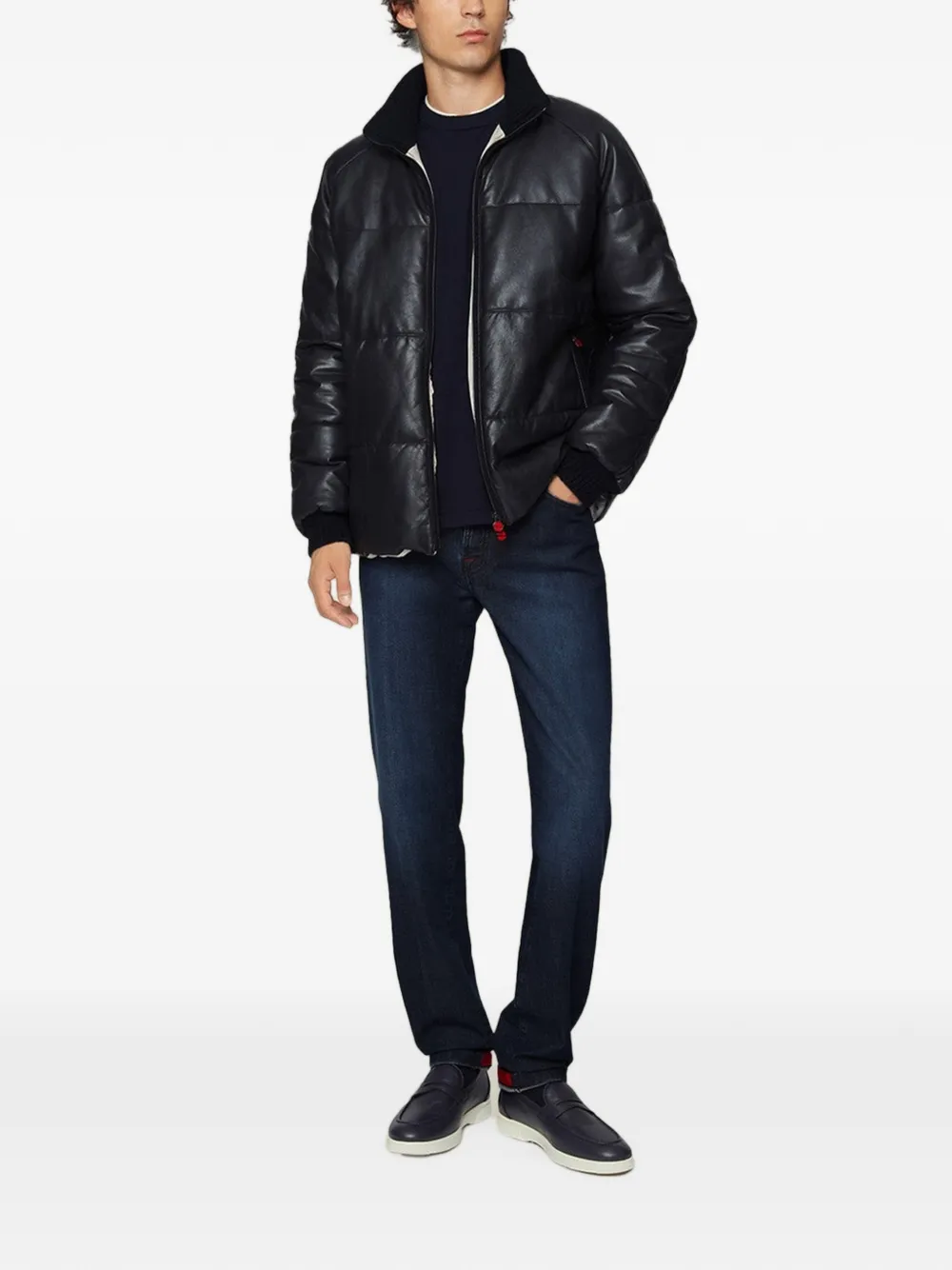 Kiton Leren jack Zwart