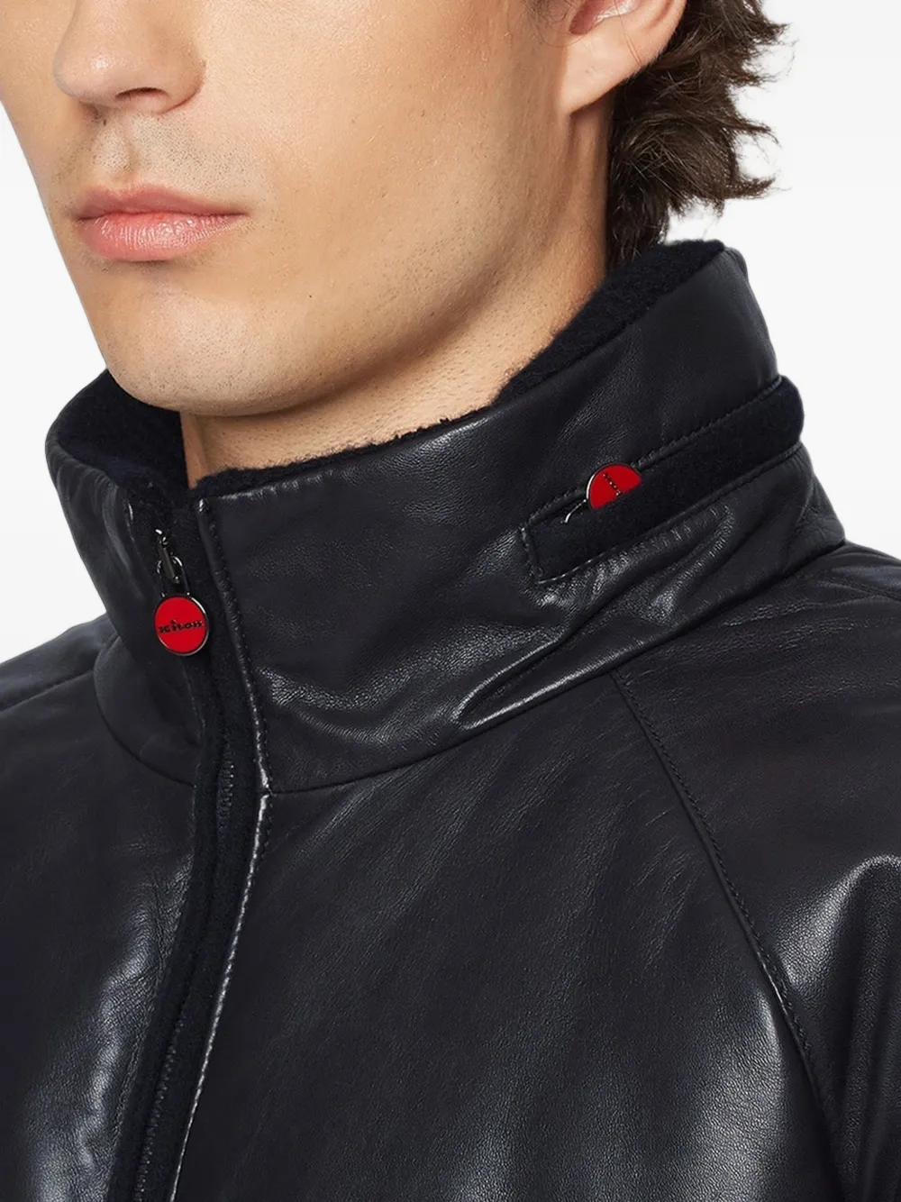 Kiton Leren jack Zwart