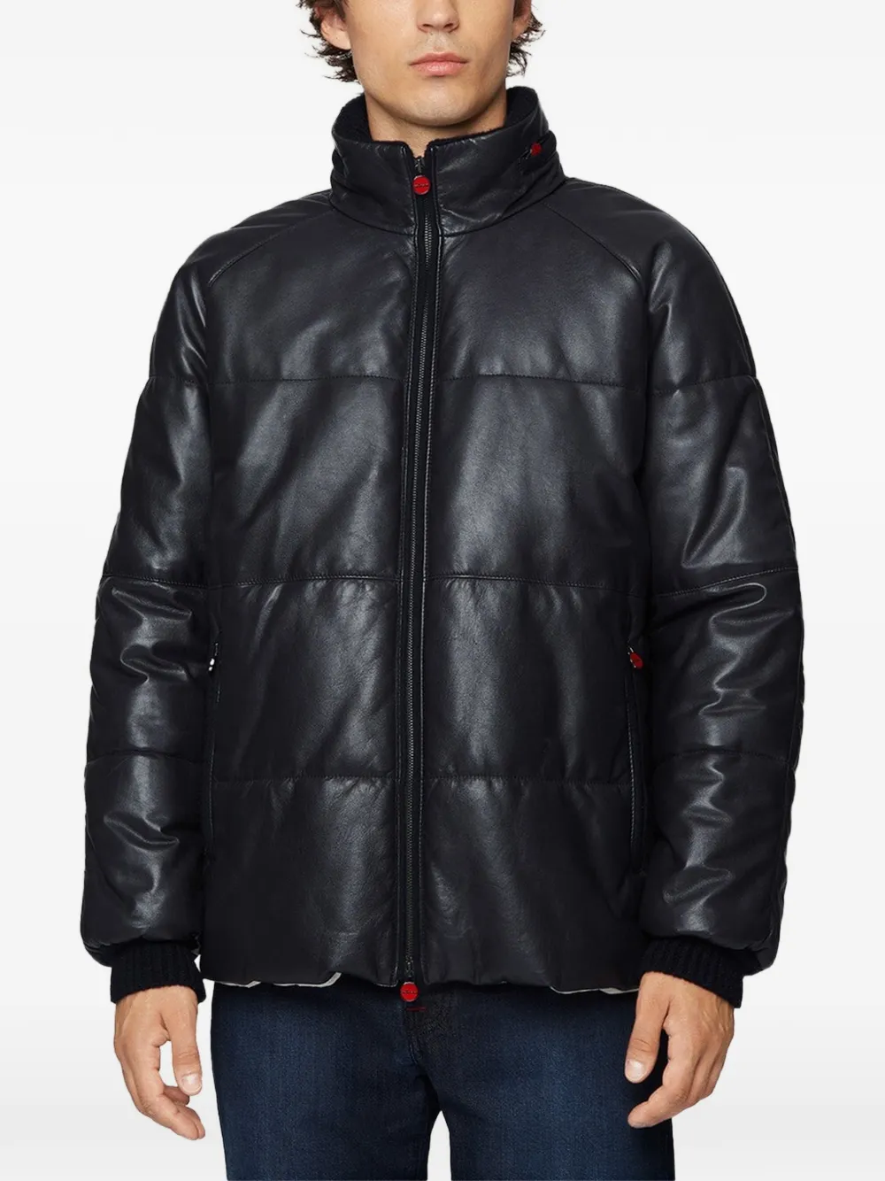 Kiton Leren jack Zwart
