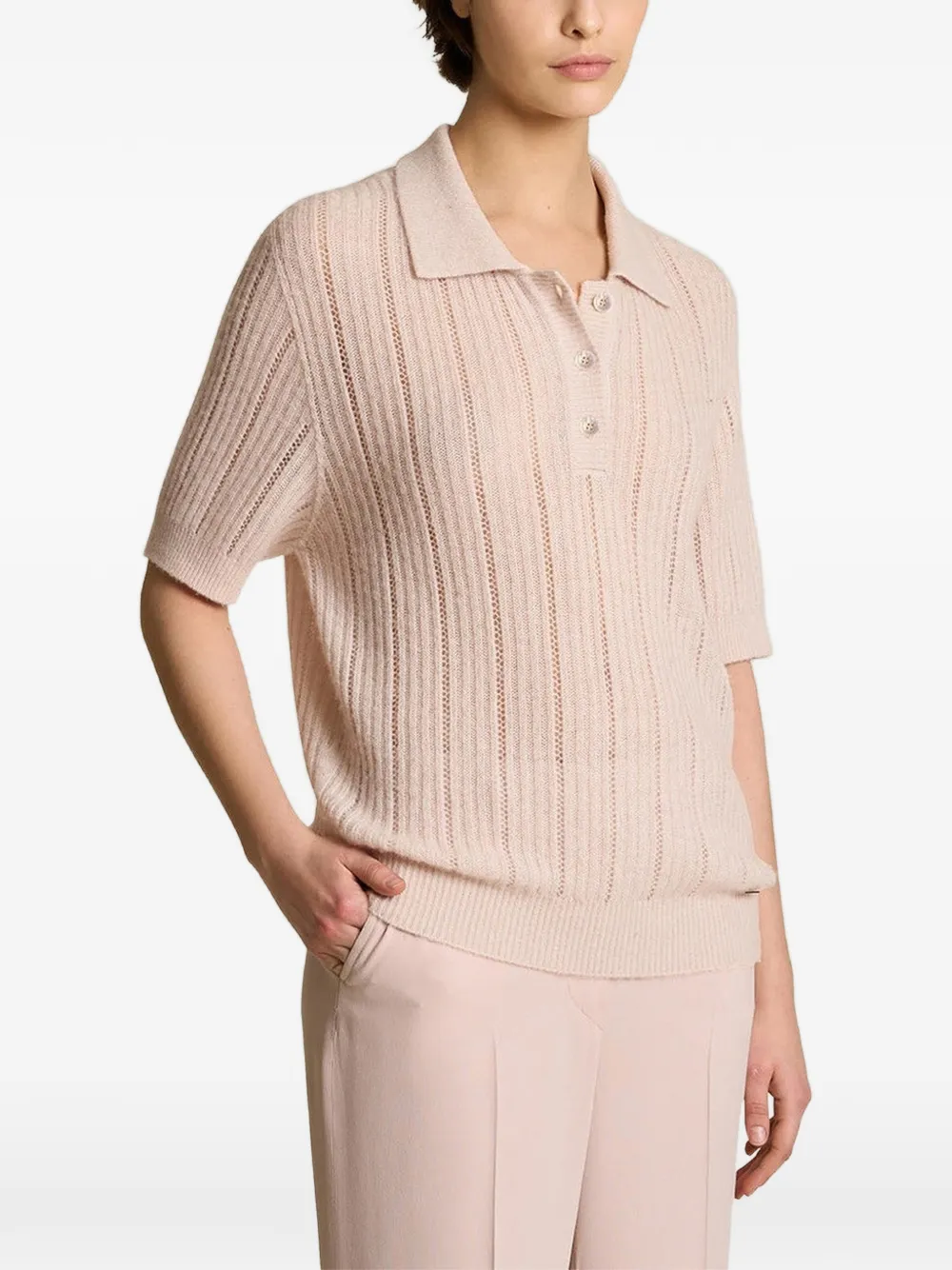 Kiton perforated short-sleeve polo shirt Roze