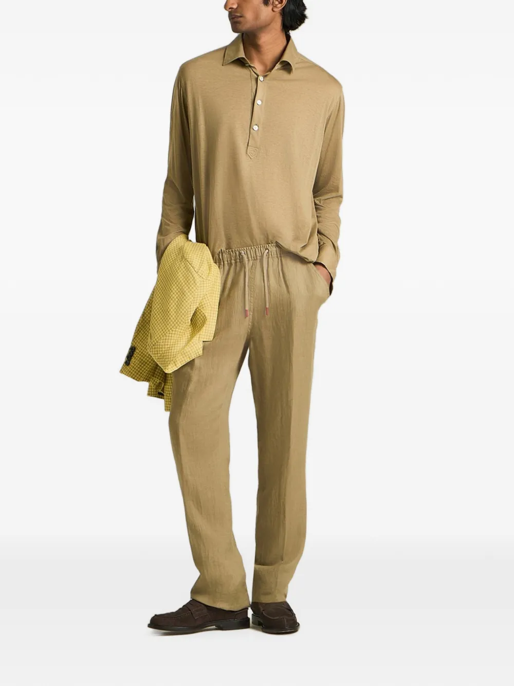 Kiton Sartorial long-sleeved polo shirt Beige