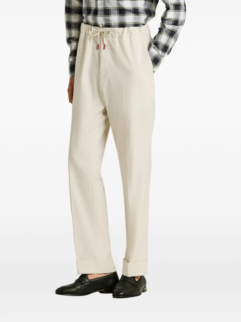 Kiton Pantalon met elastische taille en trekkoord Beige