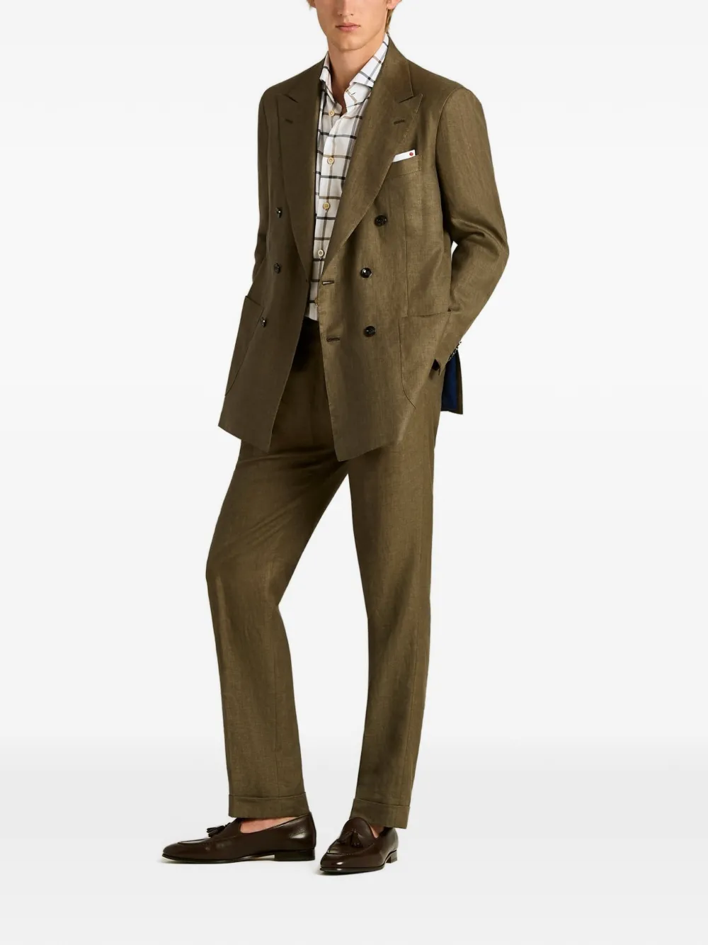 Kiton Pak met dubbele rij knopen Bruin