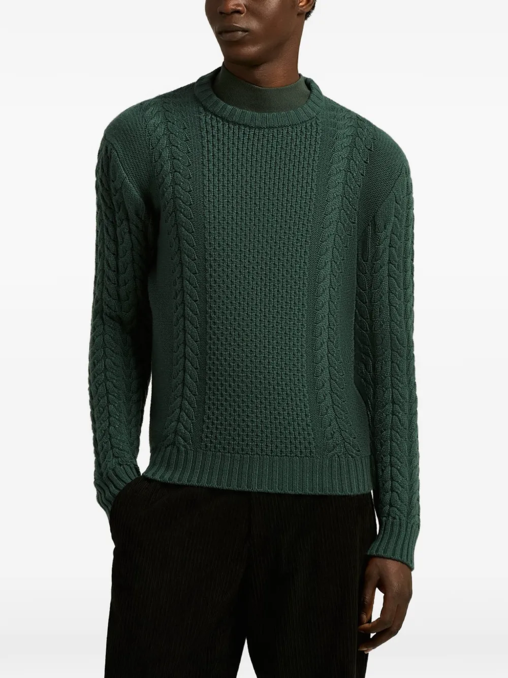 Kiton Kabelgebreide trui Groen