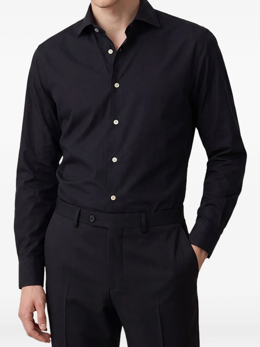Kiton Overhemd met lage Franse kraag Zwart
