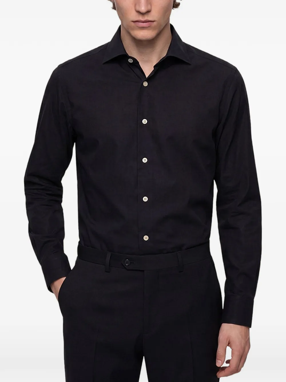 Kiton Overhemd met lage Franse kraag Zwart