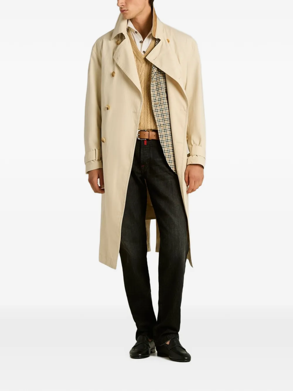 Kiton Trenchcoat met dubbele rij knopen Beige