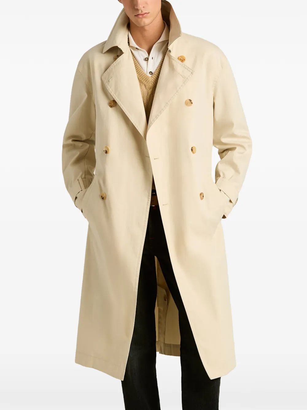 Kiton Trenchcoat met dubbele rij knopen Beige