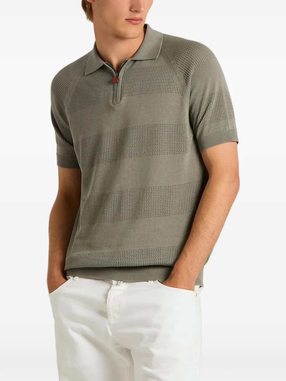 Kiton Poloshirt met rits en opengewerkte streep Grijs