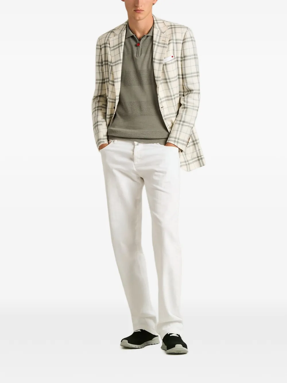 Kiton Poloshirt met rits en opengewerkte streep Grijs