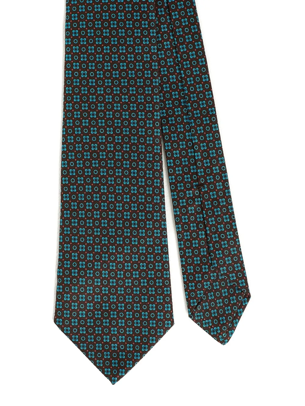 Kiton Zijden stropdas met geometrisch patroon Bruin