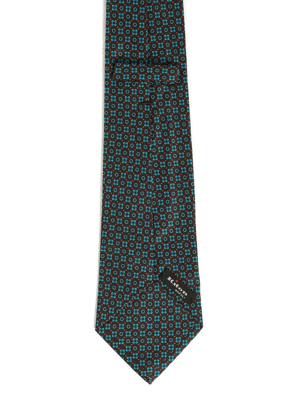 Kiton Zijden stropdas met geometrisch patroon Bruin