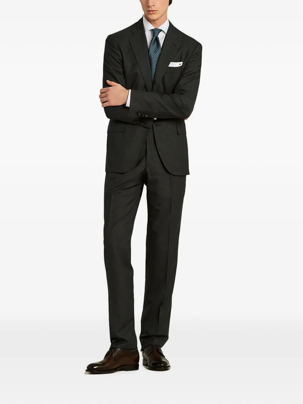 Kiton Zijden stropdas met geometrisch patroon Bruin