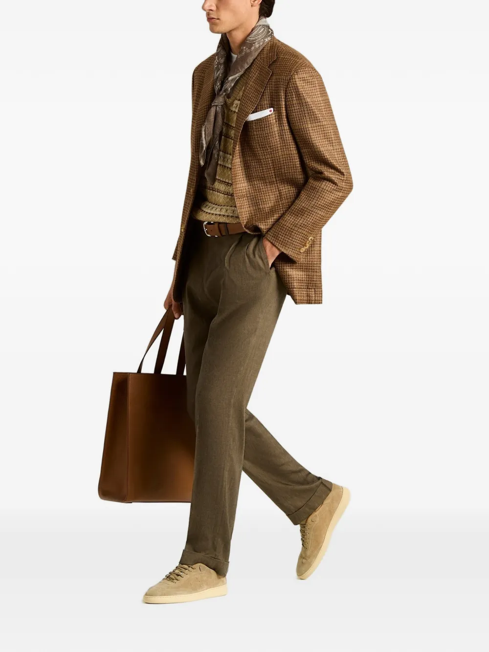 Kiton Broek met figuurnaden en omgeslagen pijpen Bruin