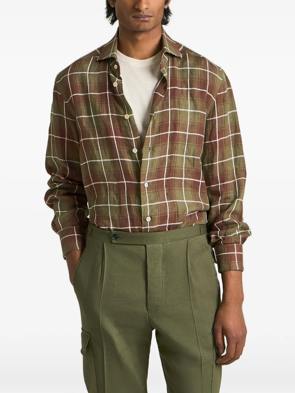 Kiton checked long-sleeve shirt Groen