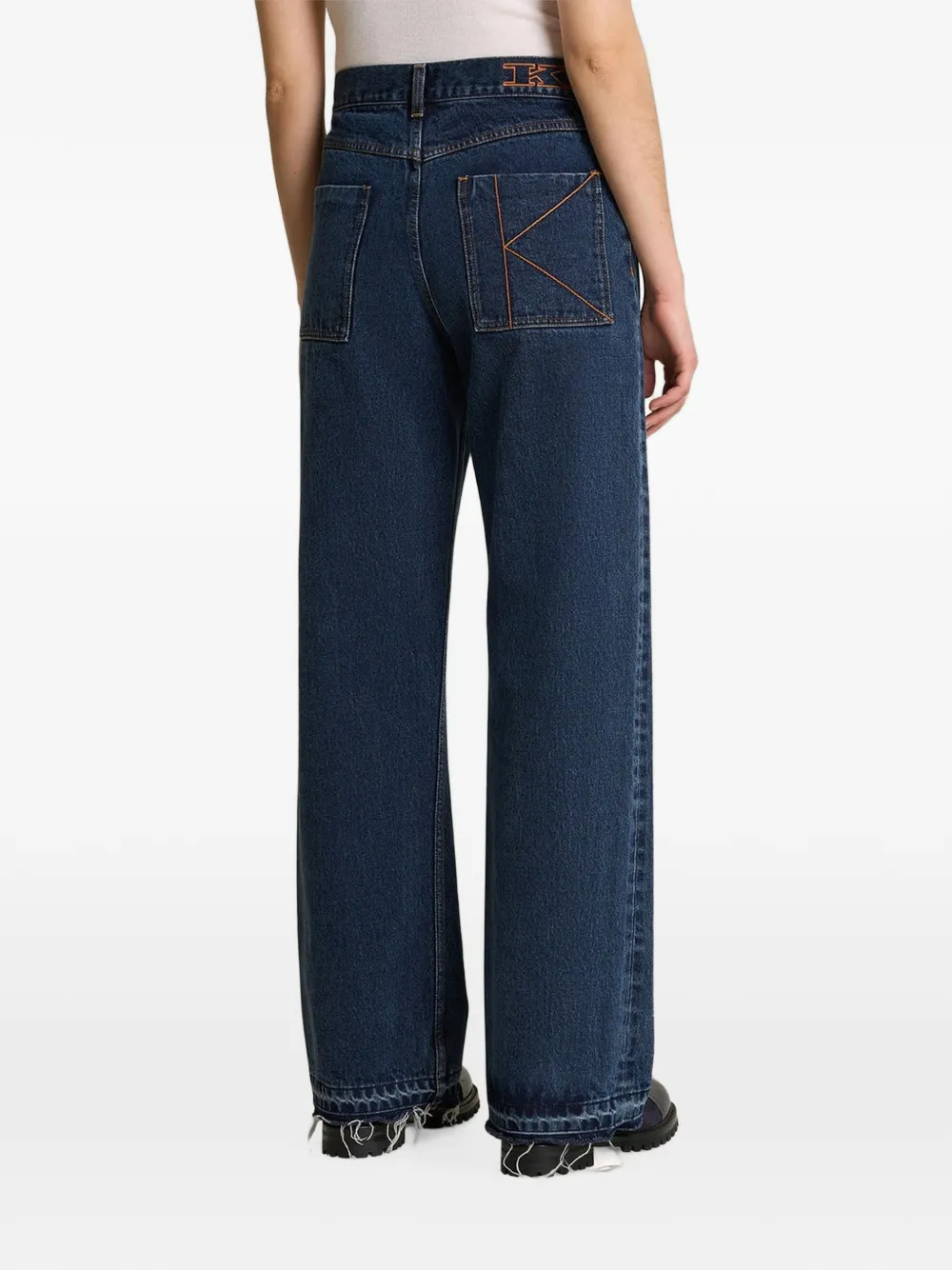 Kiton logo-embroidered patch-pocket jeans Blauw