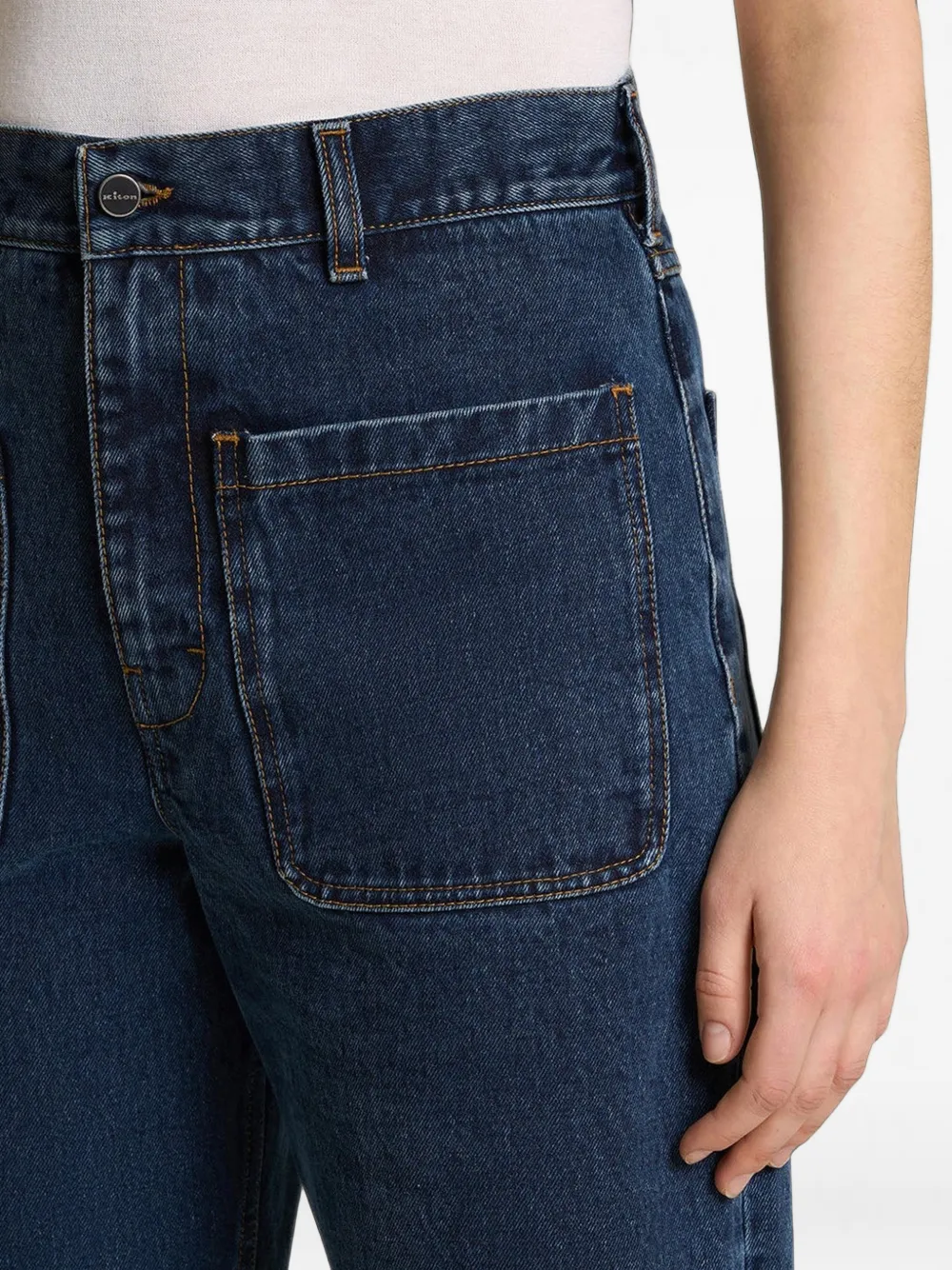 Kiton logo-embroidered patch-pocket jeans Blauw