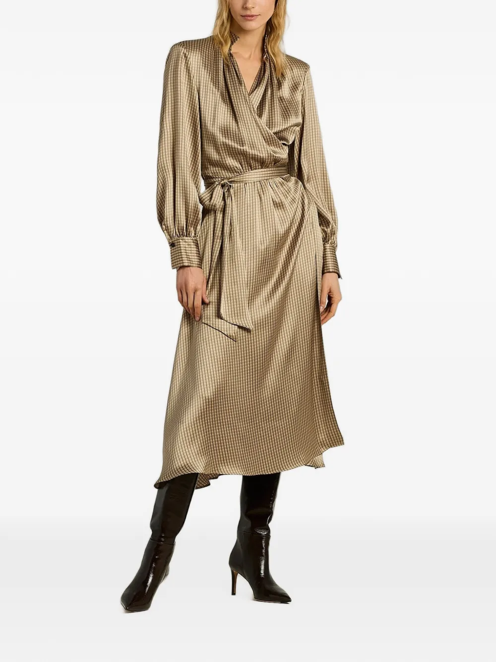 Kiton Jurk met geometrisch patroon en ceintuur Beige