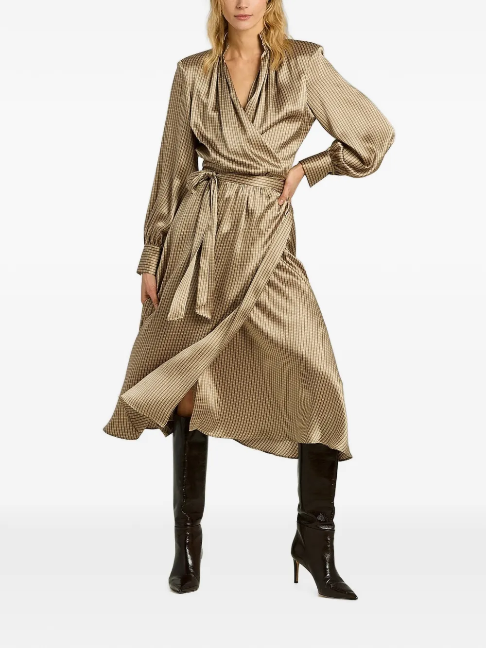 Kiton Jurk met geometrisch patroon en ceintuur Beige
