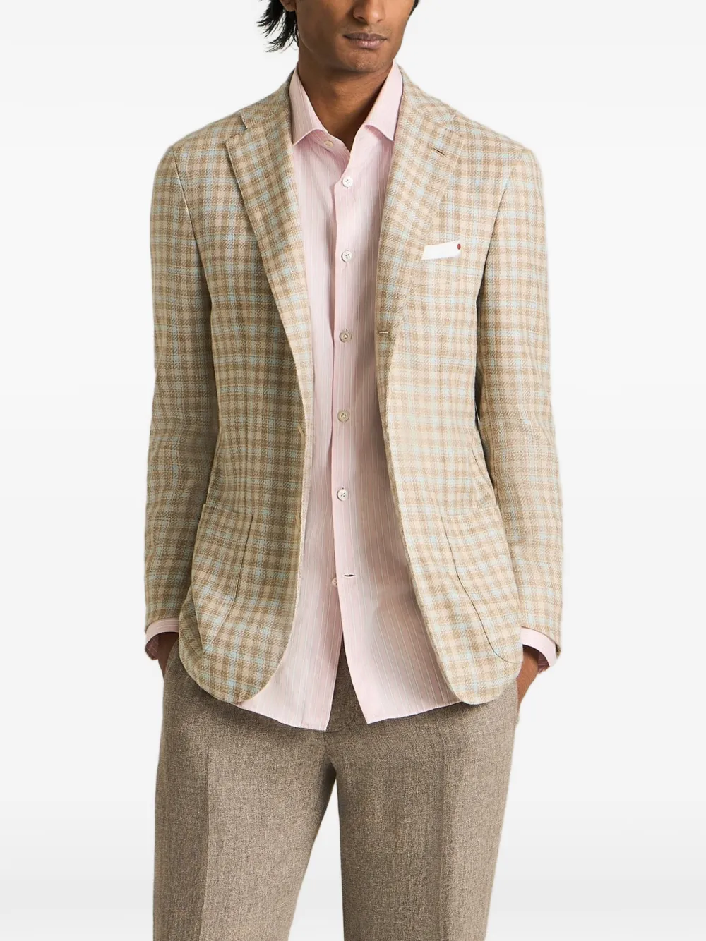 Kiton Blazer met kleine ruiten Bruin