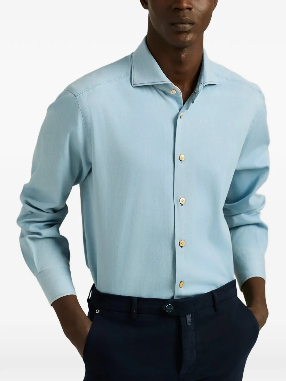 Kiton spread-collar shirt Blauw