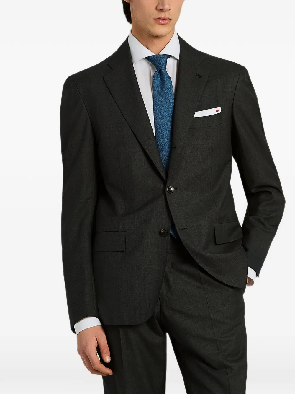 Kiton Zijden stropdas met patroon Blauw
