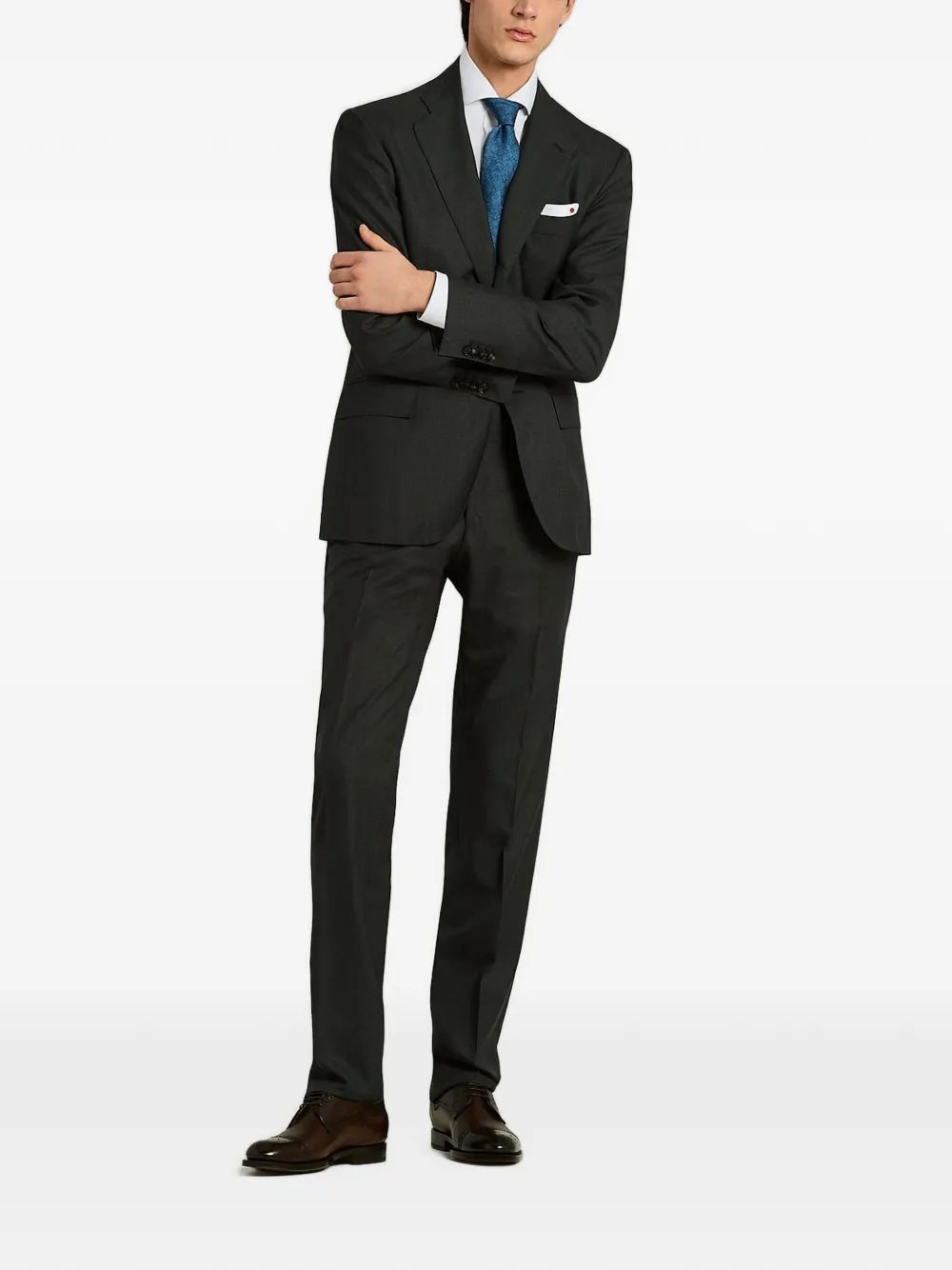 Kiton Zijden stropdas met patroon Blauw