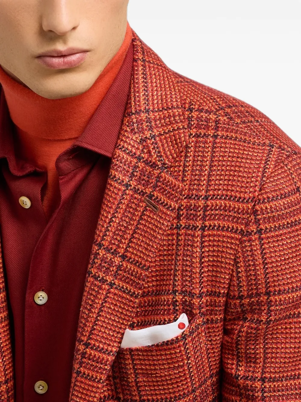 Kiton Prince of Wales-check single-breasted blazer Rood