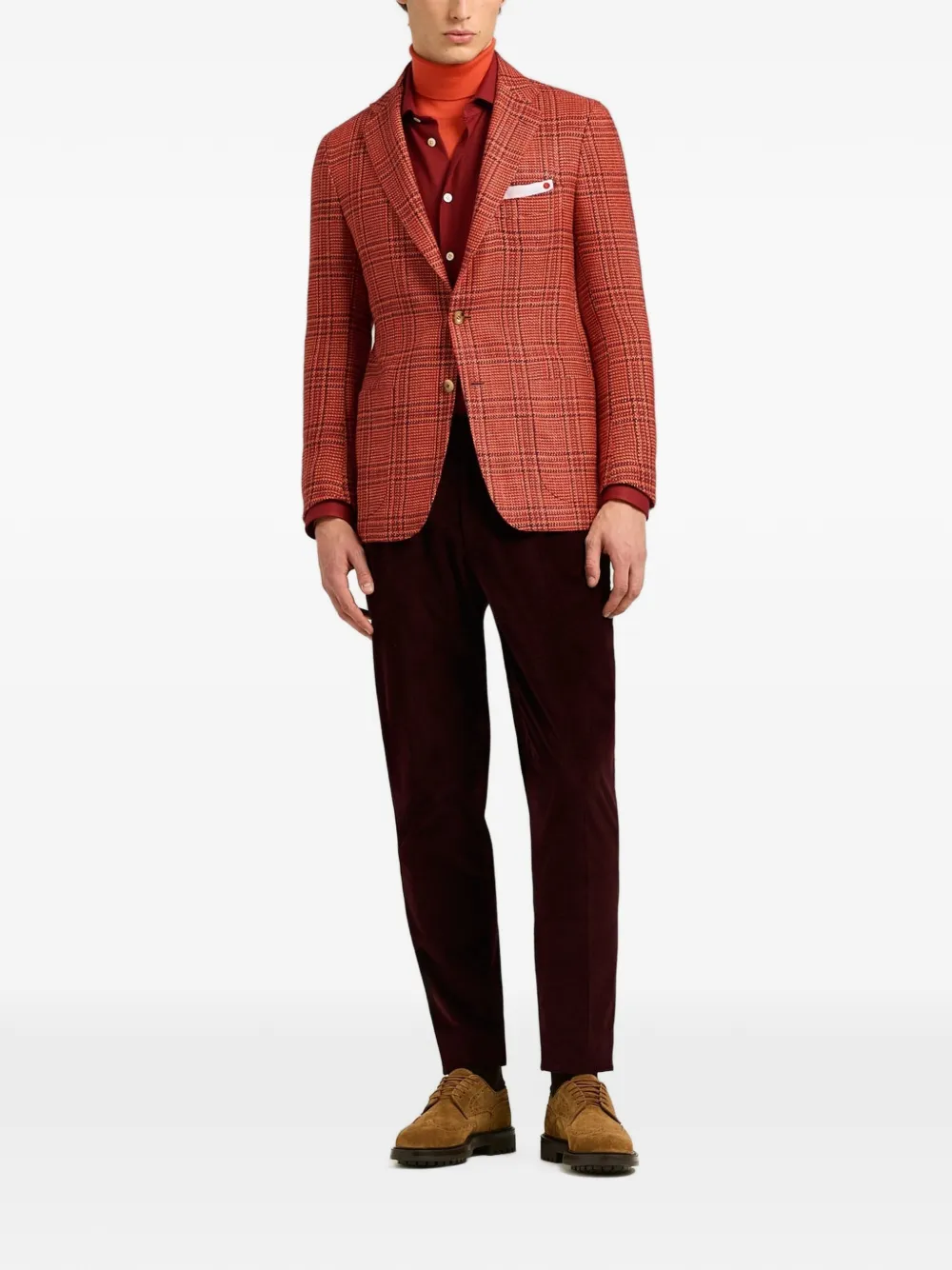 Kiton Prince of Wales-check single-breasted blazer Rood