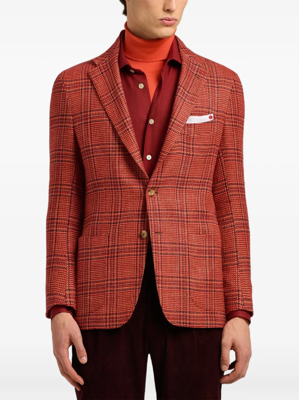 Kiton Prince of Wales-check single-breasted blazer Rood
