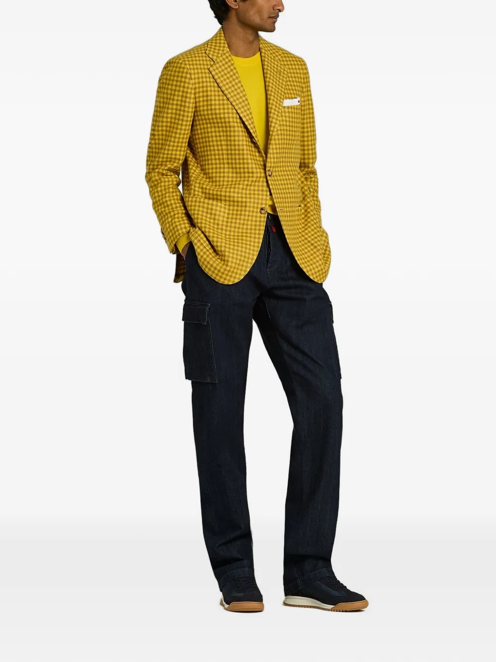 Kiton micro-check long-sleeve blazer Geel