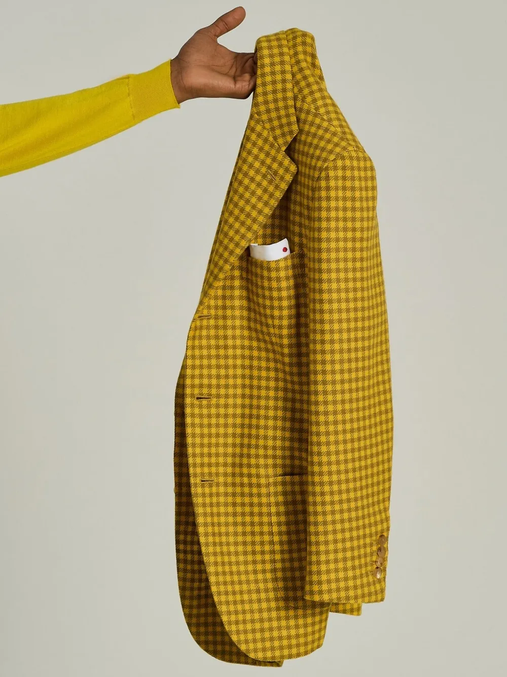 Kiton micro-check long-sleeve blazer Geel