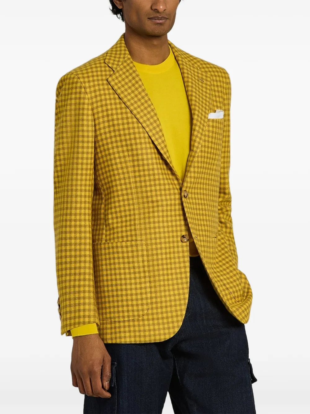 Kiton micro-check long-sleeve blazer Geel