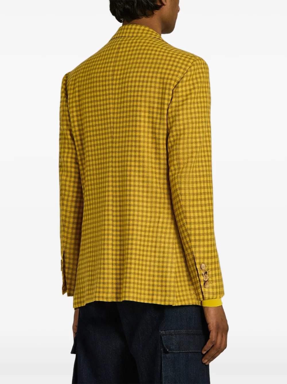 Kiton micro-check long-sleeve blazer Geel