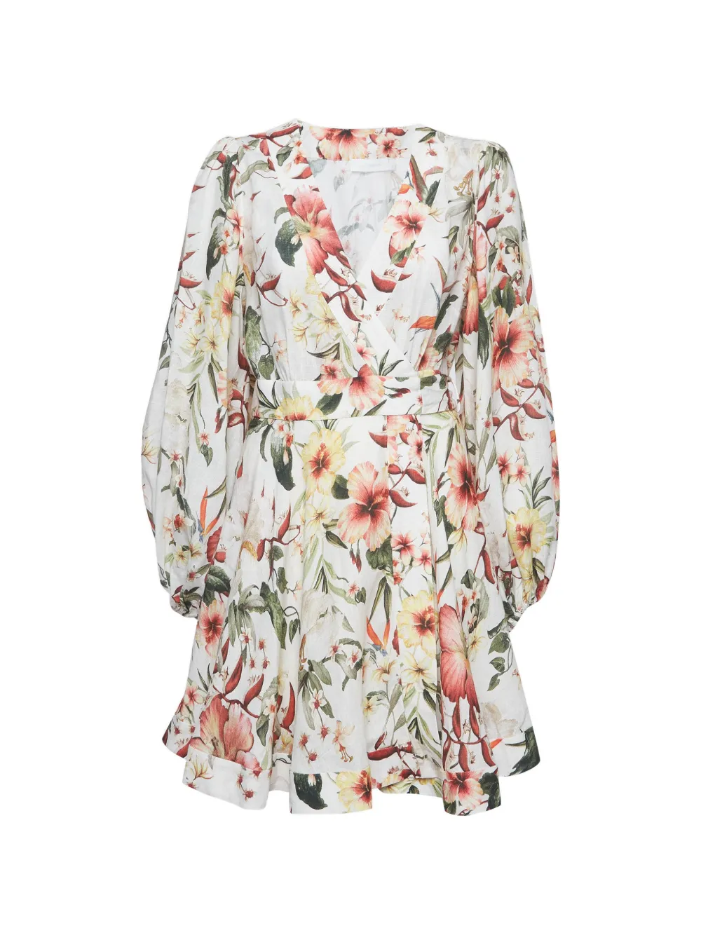 Pre-owned Zimmermann Wrap Up Lexi Floral-print Wrap Mini Dresses In White