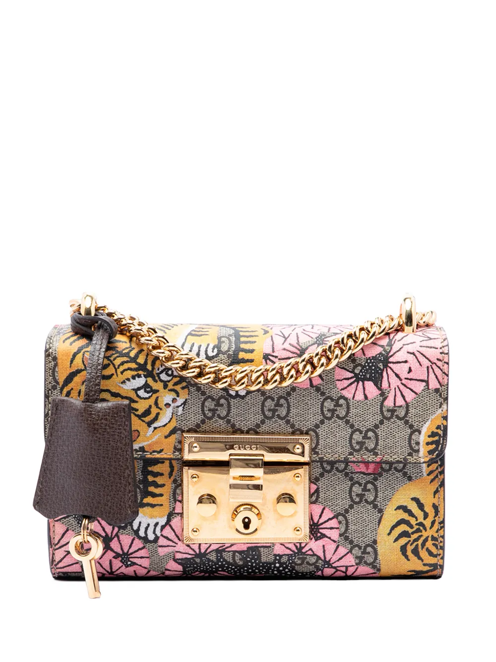 Gucci Pre-Owned 2015-2026 kleine GG Supreme Bengal Umhängetasche mit Schloss - Nude