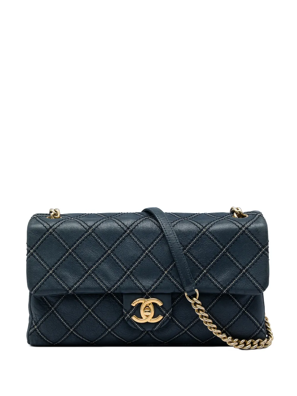 CHANEL Pre-Owned 2014 Jumbo Quilted Calfskin Triple Stitched Flap crossbody bag - Blu