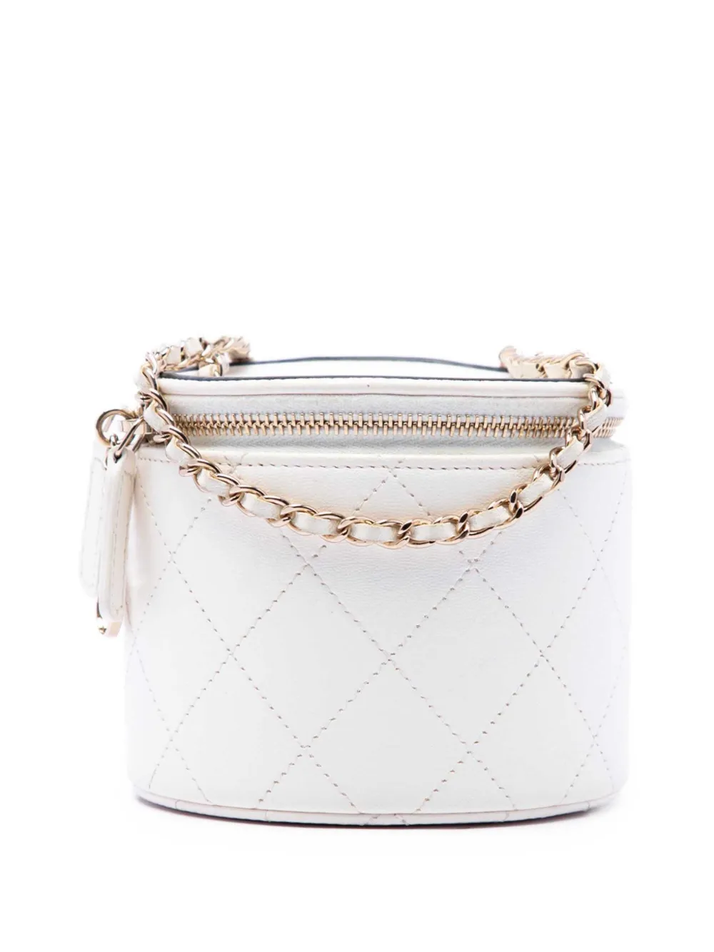 CHANEL Pre-Owned 2021 Quilted Lambskin Chain and Charm Case vanity bag - Bianco