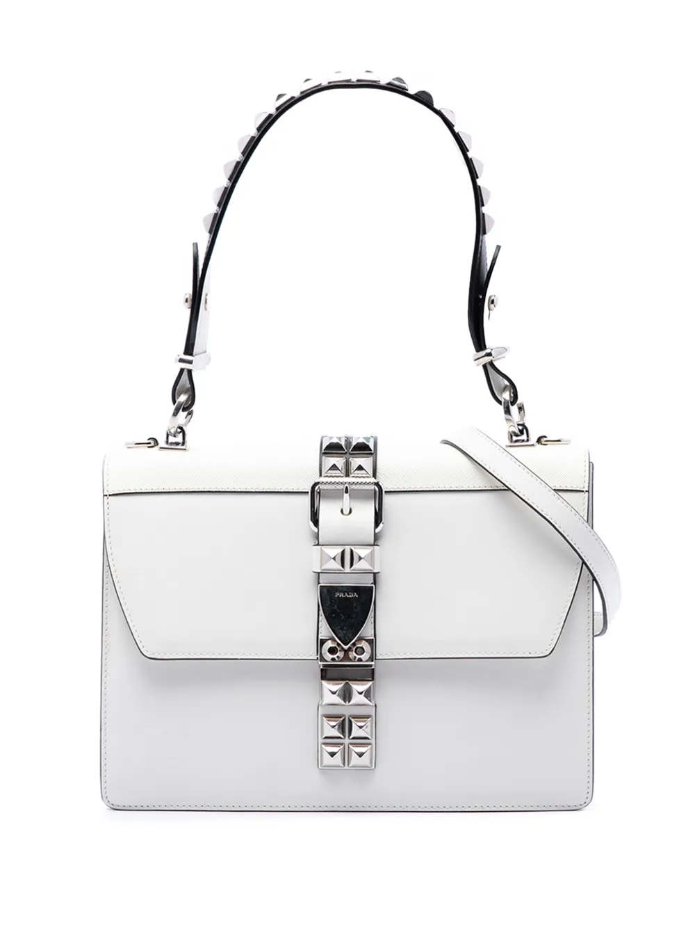Prada Pre-Owned 2010-2026 City Elektra Satchel-Tasche aus Kalbs- und Saffiano-Leder mit Nieten - Weiß