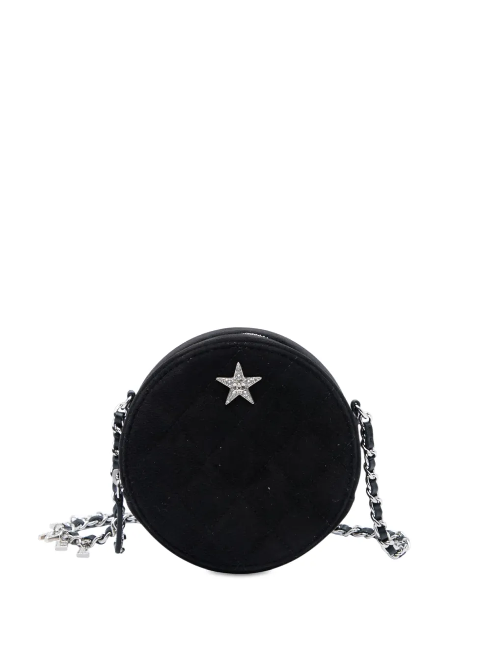 CHANEL Pre-Owned 2019 Quilted Suede Cocostellar Round Clutch with Chain crossbody bag - Nero